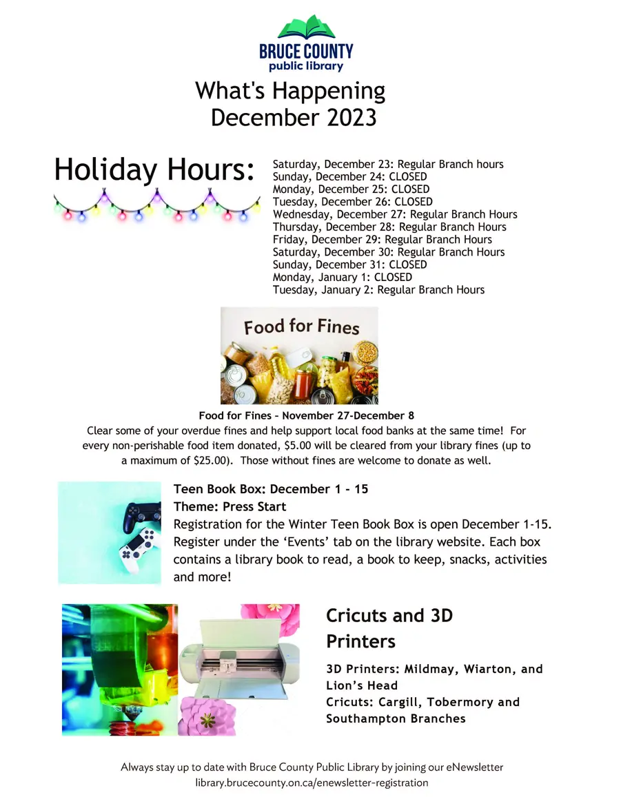 Bruce County Public Library December Calendar