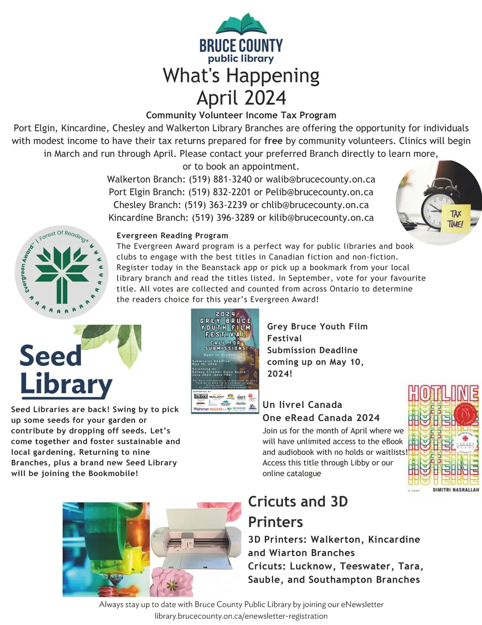 Bruce County Public Library April Schedule 