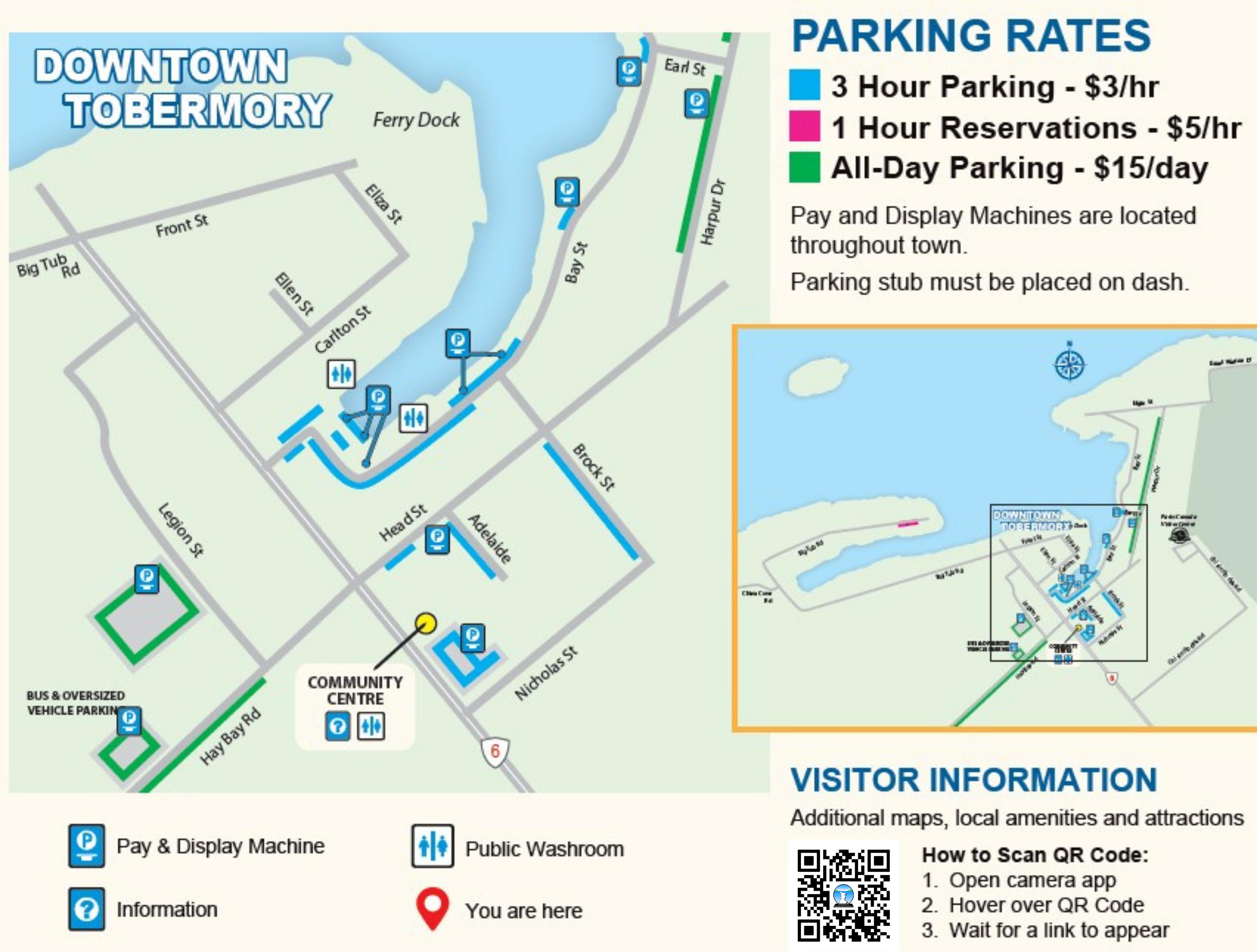 Zoomed in view of the Downtown Area of Tobermory for 2026 Parking Program.