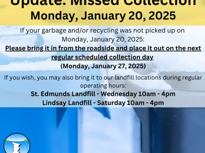 Notice of missed garbage collection. Place garbage out on January 27, 2025.