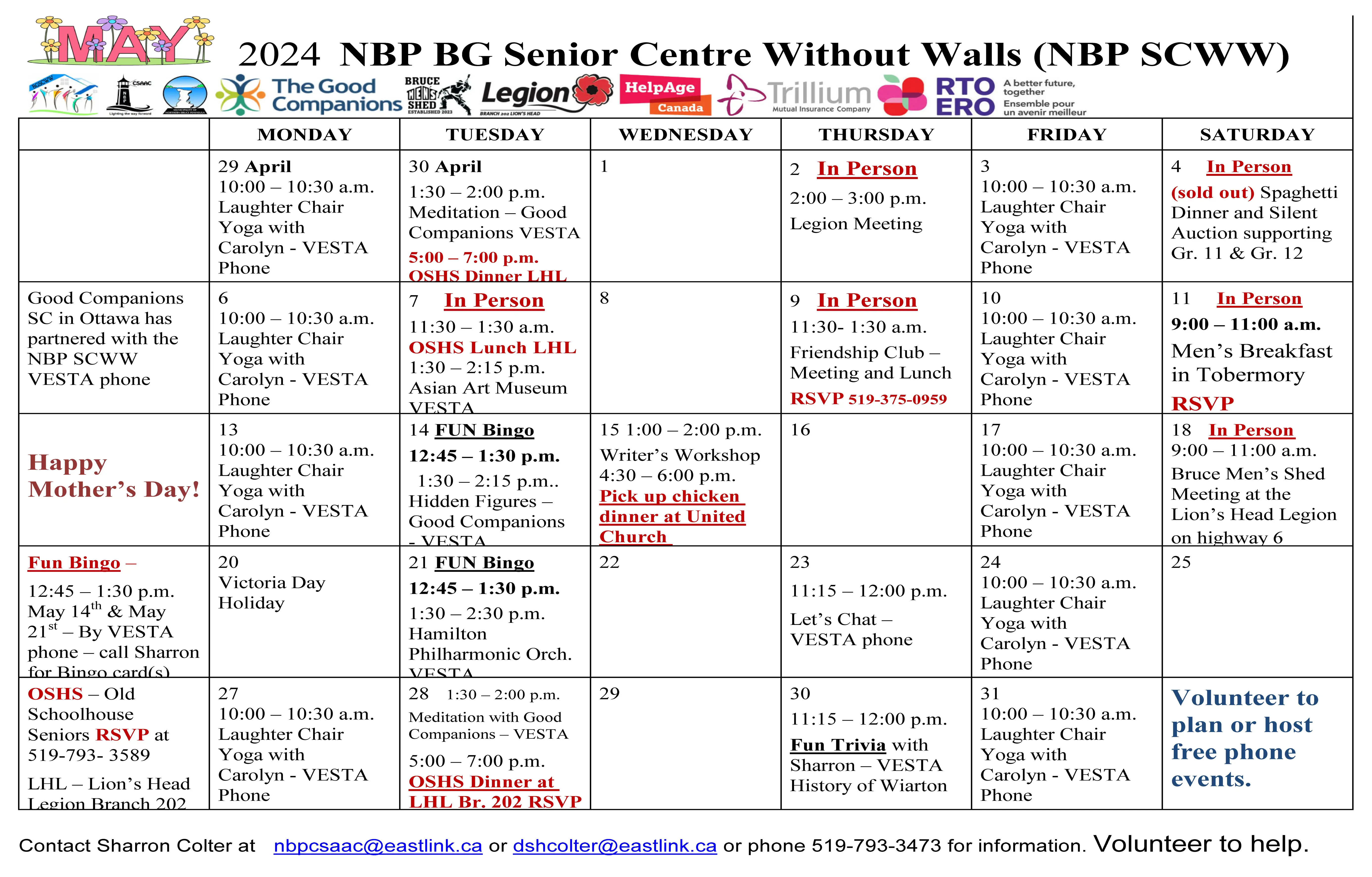 Bruce Grey Seniors’ Centre Without Walls May Schedule | Municipality of ...