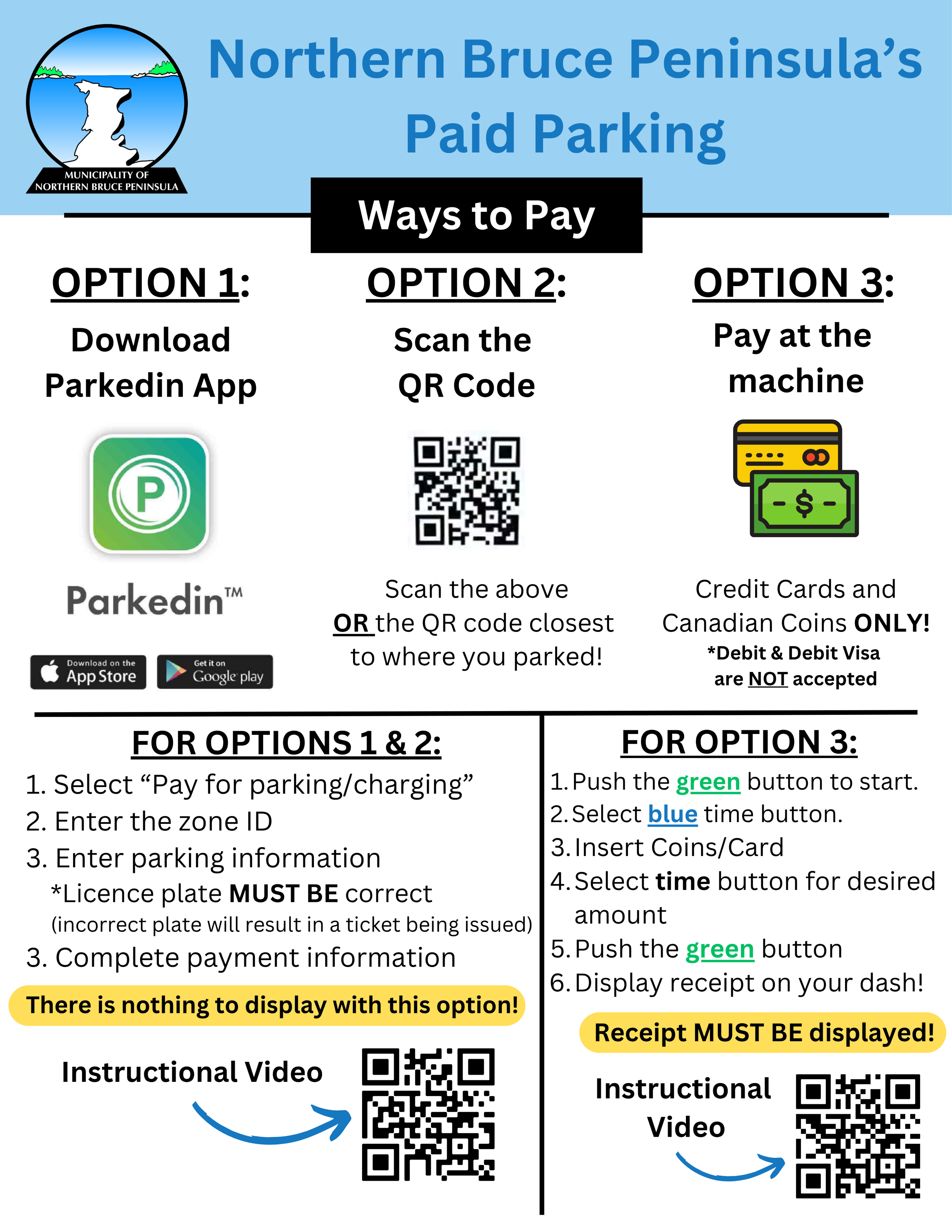 Paid Parking Poster that describes different options to pay for parking.